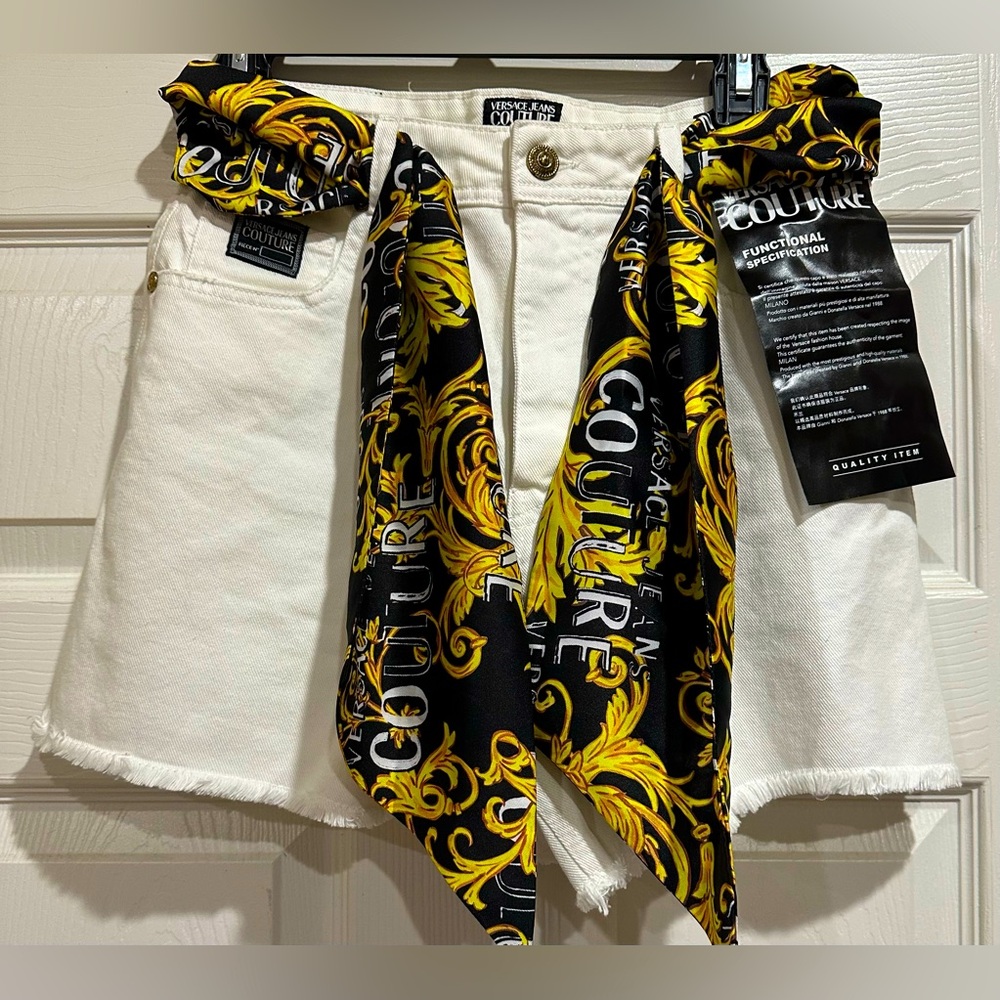 Versace Jeans Couture Tie-Waist Frayed-Edge Shorts